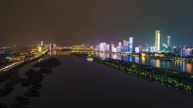 4K航拍延时湖南长沙湘江城市夜景视频的预览图